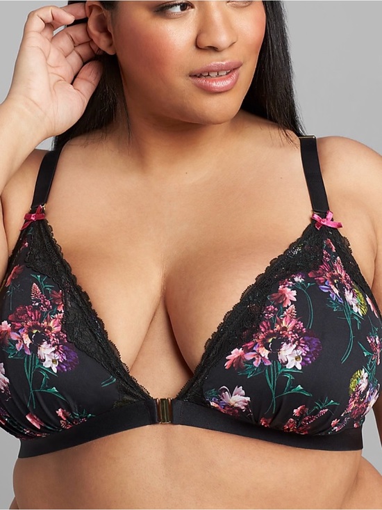 Cacique Other - Cacique Floral Printed Front-Close Triangle No-Wire Bra